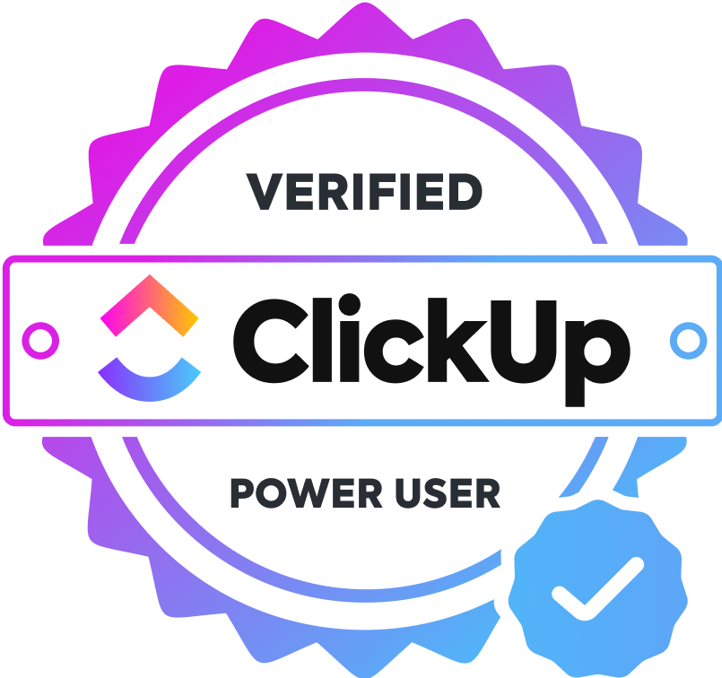 ClickUp Verified Power User badge.